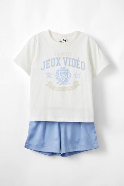 Calvin Short Sleeve Pyjama Set, DUSK BLUE/VIDEO GAME CREST