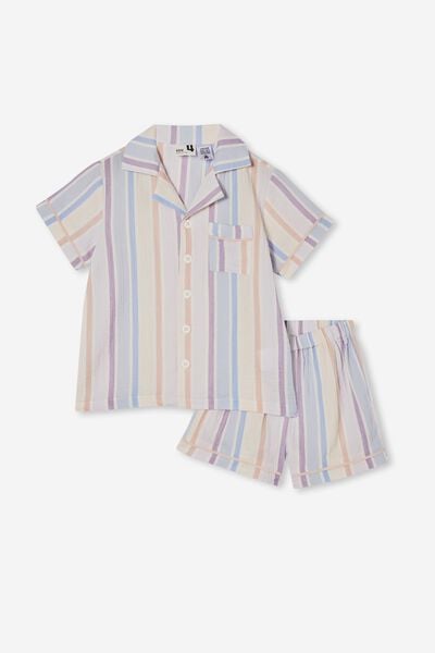 Alexis Cheesecloth Short Sleeve Pj Set, MULTI/PASTEL CANDY STRIPE