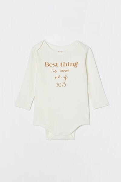 Organic Pointelle Long Sleeve Bubbysuit, MILK/BEST THING 2025