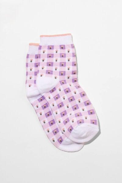 Single Pack Crew Socks, LILAC DROP/FLORAL GINGHAM