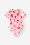 Florence S/S Rashie And Bikini Bottom Set, BALLET PINK/POP RED MOTIFS - example image 1
