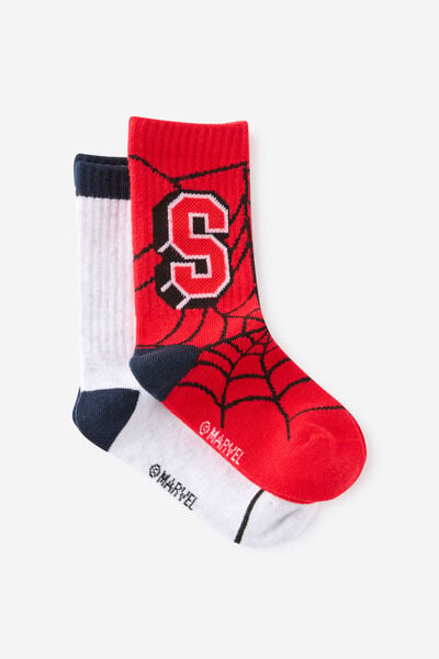 Kids 2Pk License Crew Socks, LCN MAR SPIDERMAN/VARSITY RED WEB