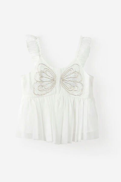 Embellished Sleeveless Top, VANILLA