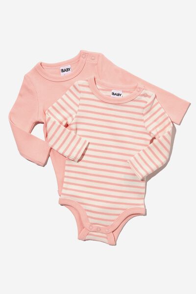 2 Pack Essentials Long Sleeve Bubbysuit, PINKY