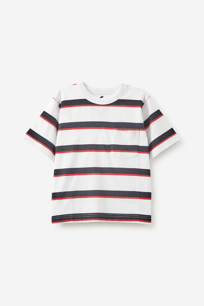 The Essential Short Sleeve Tee, WHITE/RABBIT GREY/VARSITY RED STRIPE