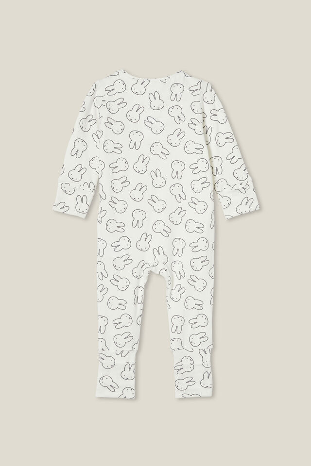 Miffy The Long Sleeve Zip Romper License, LCN MIF VANILLA/MIFFY OUTLINE STAMP