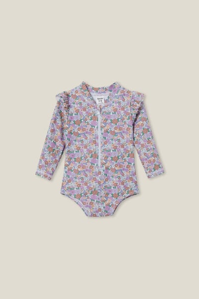 Nicky Long Sleeve Ruffle Swimsuit, VANILLA/CLAY PIGEON CLAIRE FLORAL