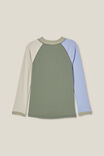 Flynn Long Sleeve Raglan Rash Vest, SWAG GREEN/RAINY DAY/DUSK BLUE SPLICE - alternate image 3
