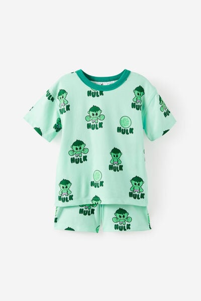 Snoozesoft Short Sleeve Boxer Pj Set License, LCN MAR SEA GLASS/HULK