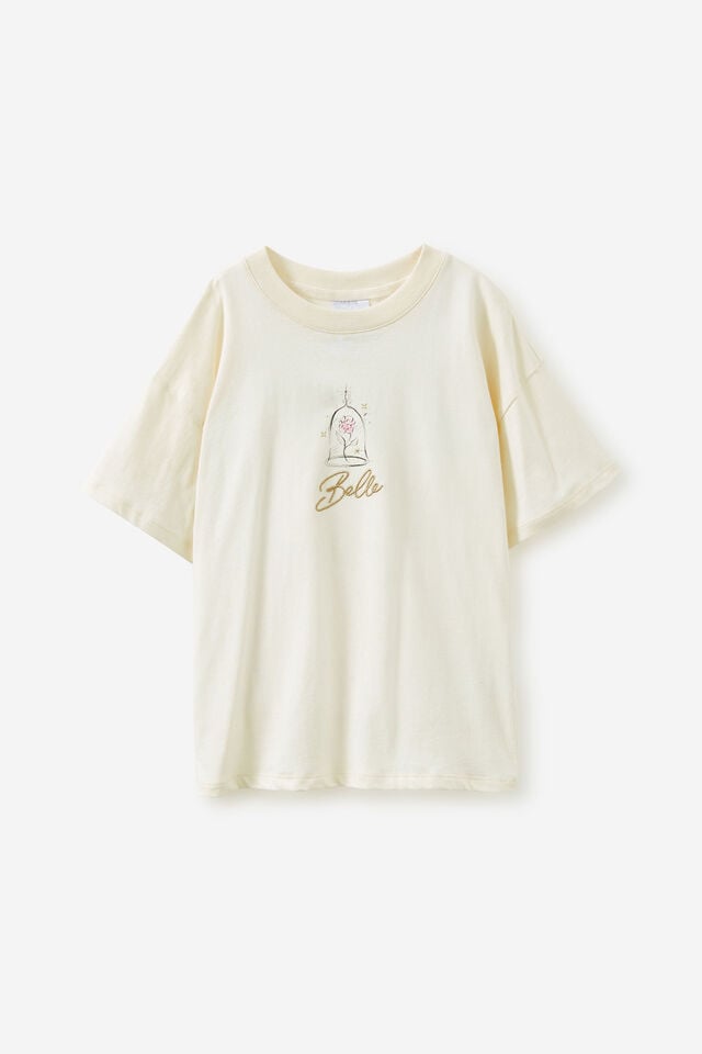 Beauty & The Beast Drop Shoulder Short Sleeve Tee, LCN DIS BELLE BALLERINA/DARK VANILLA