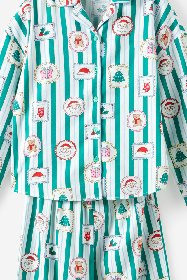 Adult Flannel Xmas Pj Set, ENGLISH IVY/SANTA STAMP