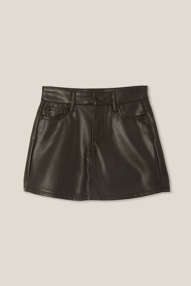 Nelly Vegan Leather Skirt, BLACK