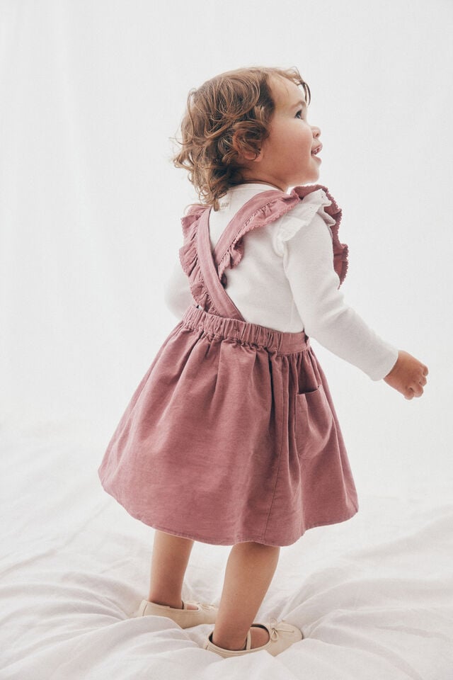 Paige Ruffle Pinafore Dress, DUSTY BERRY