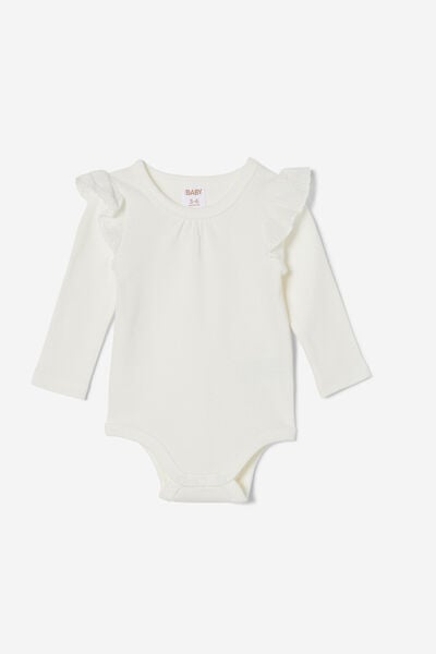 The Long Sleeve Broderie Ruffle Bubbysuit, VANILLA