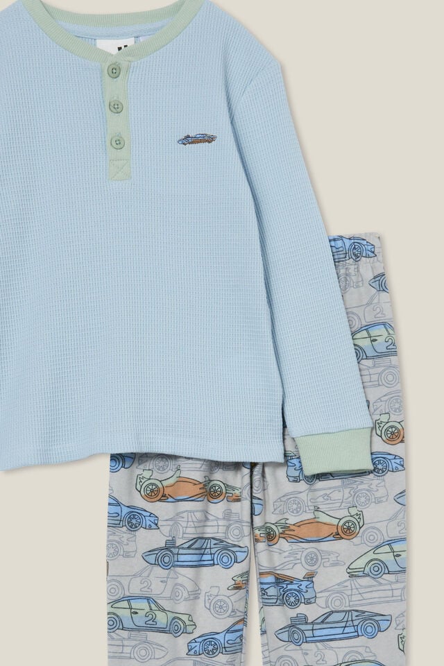 Winston Long Sleeve Pyjama Set, DUSTY BLUE/LINEAR CARS