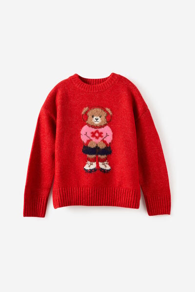 Soft Knit Sweater, VARSITY RED/BEAR