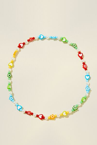 Kids Beaded Necklace, HEARTS/FLOWERS