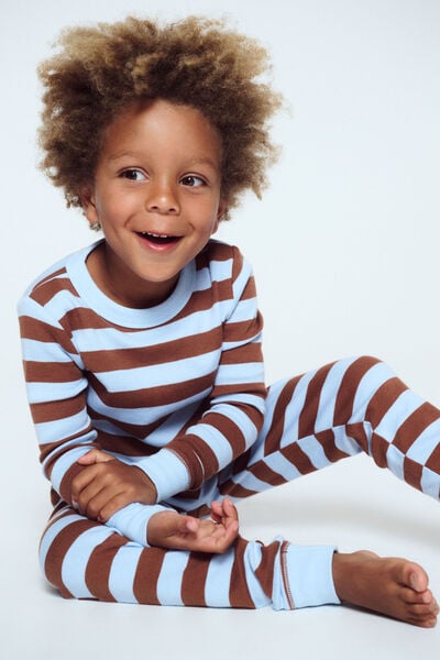 Jesse Long Sleeve Pyjama Set, BOBBI STRIPE DAWN BLUE/CHESTNUT