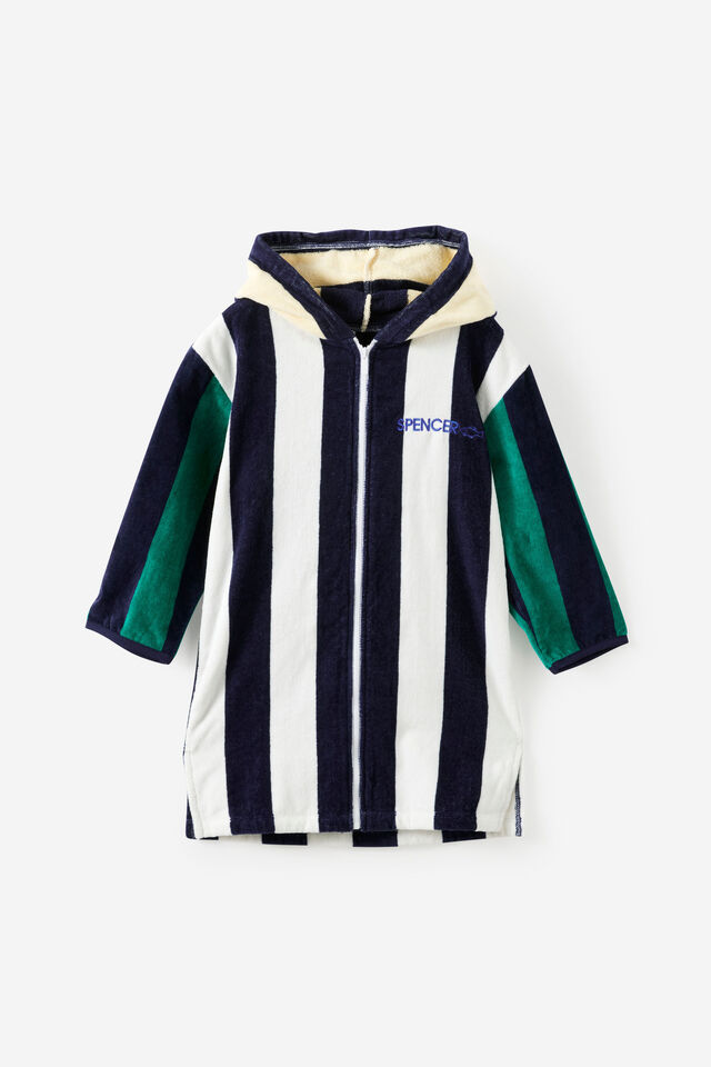 Kids Zip Thru Hooded Towel - Personalised, SQUID INK/CONTRAST STRIPES