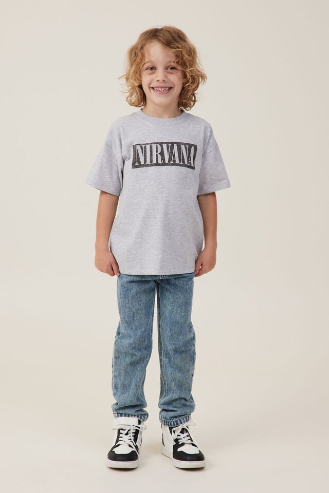 Camiseta - Nirvana License Drop Shoulder Short Sleeve Tee, LCN MT FOG GREY MARLE/NIRVANA