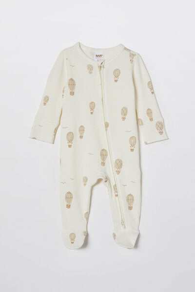 Macacão - Organic Pointelle Zip Romper, MILK/HOT AIR BALLOONS