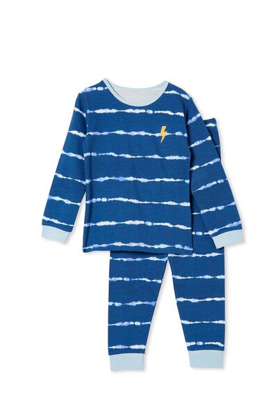 Orlando Long Sleeve Pyjama Set, PETTY BLUE/LINEAR TIE DYE