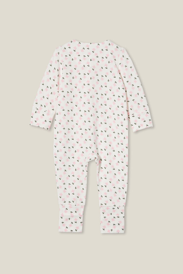 Macacão - The Long Sleeve Zip Footless Romper, VANILLA/PIP DITSY FLORAL