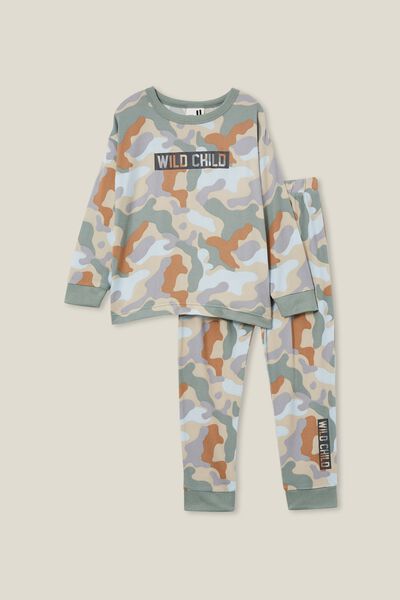Chuck Long Sleeve Pyjama Set, CAMO/WILD CHILD