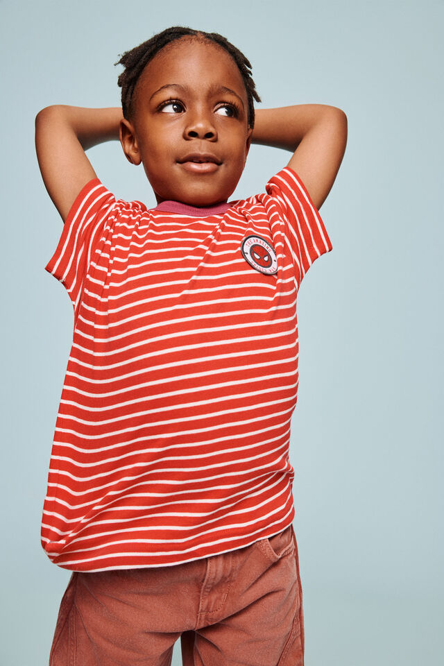 Spiderman Marvel Drop Shoulder SS Tee, LCN MAR VANILLA/VARSITY RED/SPIDERMAN STRIPE