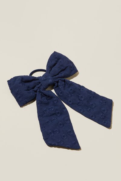 Bailee Bow Hair Tie, IN THE NAVY/BRODERIE