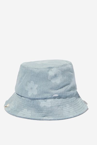 Kids Denim Bucket Hat, MID BLUE FLOWER/VIOLET SURF