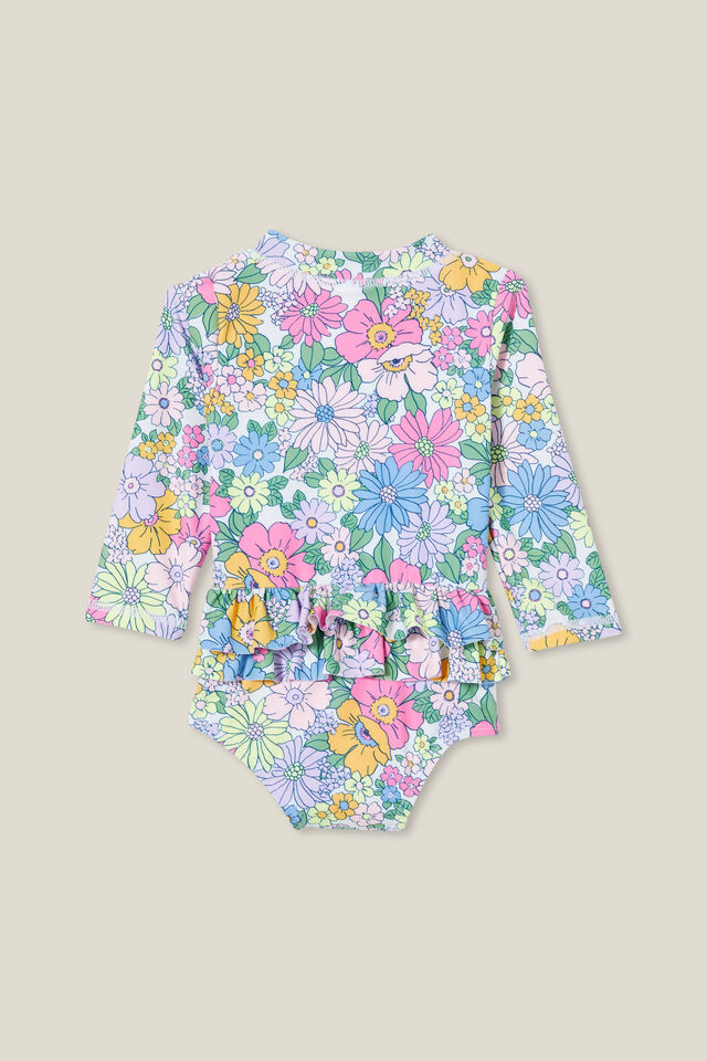 Lucy Long Sleeve Ruffle Back Swimsuit, VANILLA/QUINN FLORAL