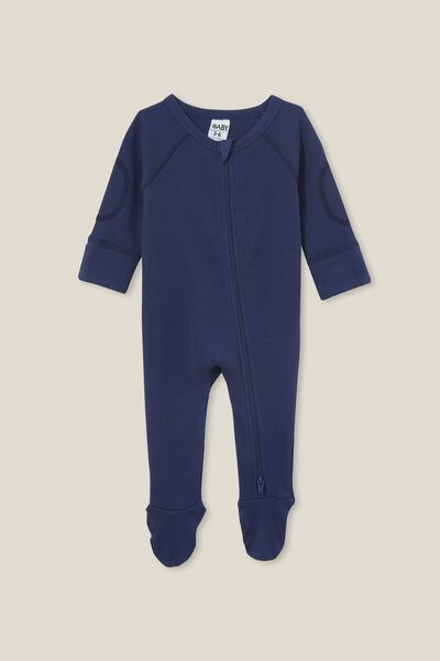 The Long Sleeve Waffle Romper Usa, IN THE NAVY