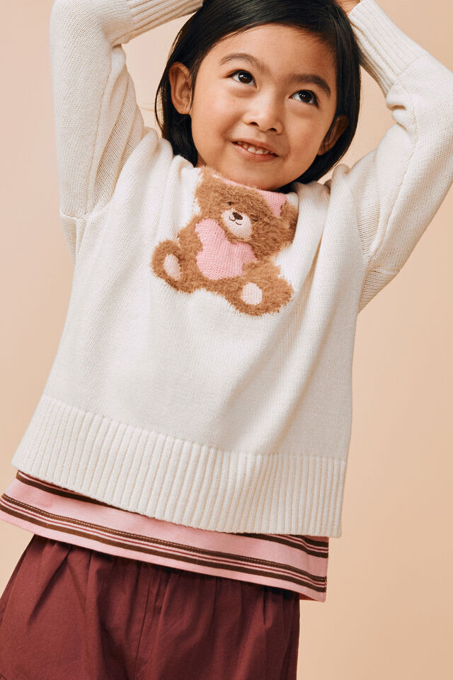 Soft Light Weight Knit Sweater, DARK VANILLA/BEAR HEART