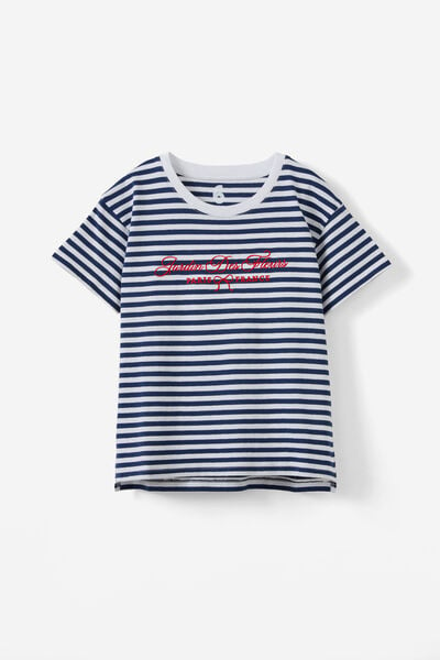 Poppy Short Sleeve Graphic Print Tee, NAVY WHITE STRIPE/ JARDIN