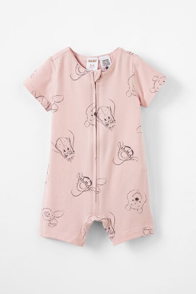 The Short Sleeve Zip Romper License, LCN DIS ZEPHYR/SKETCHY POOH & FRIENDS