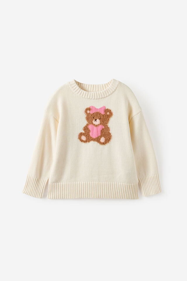 Soft Light Weight Knit Sweater, DARK VANILLA/BEAR HEART