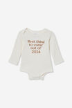 Organic Newborn Pointelle Long Sleeve Bubbysuit, MILK/BEST THING 2024 - alternate image 1