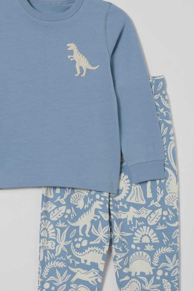 Ace Long Sleeve Pyjama Set, DUSTY BLUE/ DINO FIELDS