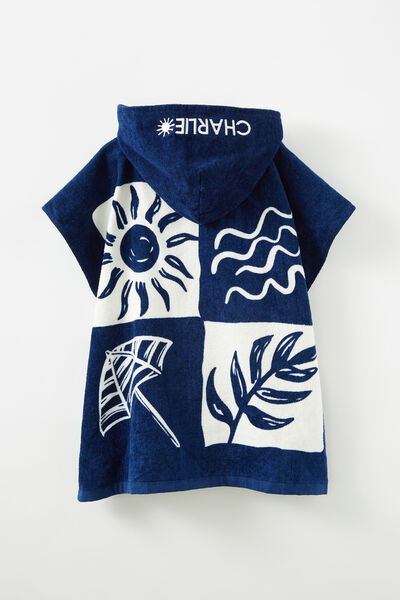 Kids Hooded Towel - Personalised, IN THE NAVY/BEACH