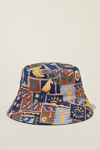 Kids Reversible Bucket Hat, SWAG GREEN/PARADISE STAMPS