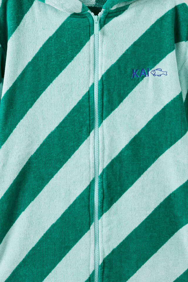 Kids Zip Thru Hooded Towel - Personalised, SEAGLASS/ENGLISH IVY DIAGONAL STRIPE