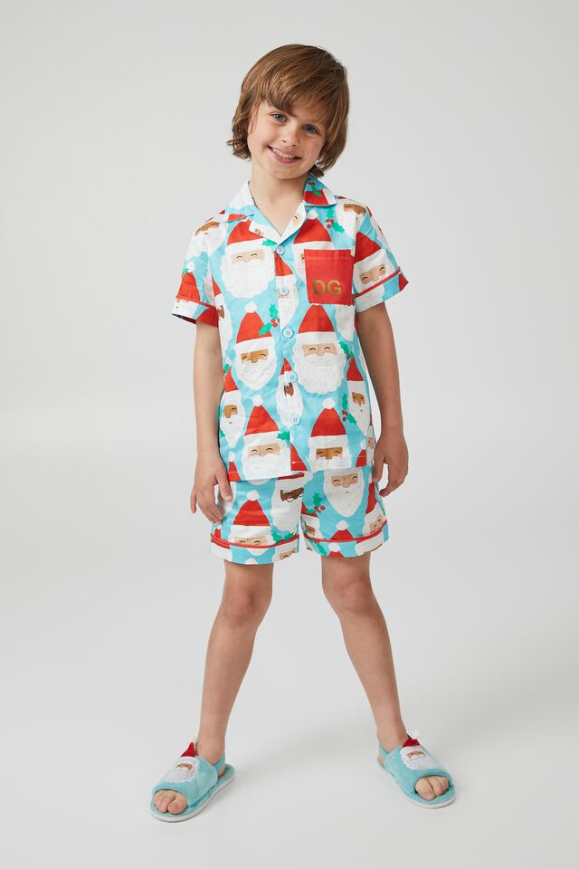Riley Short Sleeve Pyjama Set Personalised, HEAVEN BLUE/SANTA S CREW