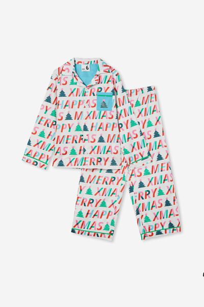 Bailey Kids Unisex Long Sleeve Pyjama Set, VANILLA/MERRY XMAS