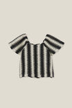 Avril Short Sleeve Top, BLACK/WHITE STRIPE - alternate image 1