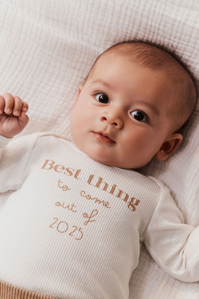 Organic Pointelle Long Sleeve Onesie, MILK/BEST THING 2025