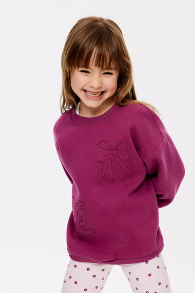 Sammy Oversized Crew, BERRY JAM/BOW APPLIQUE