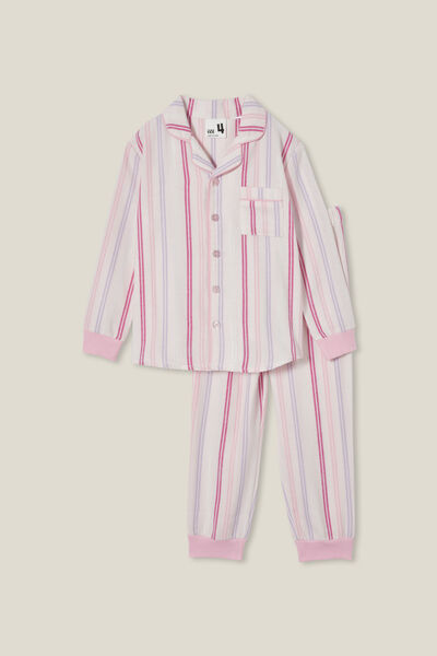 Angie Long Sleeve Pyjama Set, CRYSTAL PINK/MULTI STRIPE