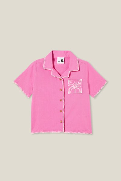 Phoebe Resort Shirt, PINK GERBERA/WHITE