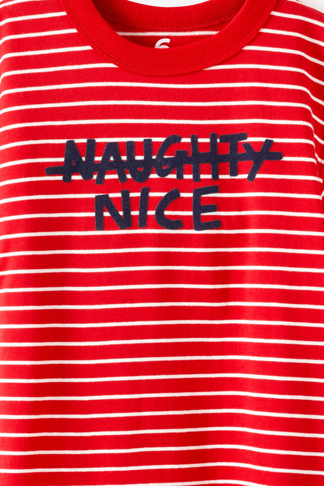 Essentials Graphic Short Sleeve Tee, VARSITY RED/VANILLA STRIPE NAUGTHY AND NICE